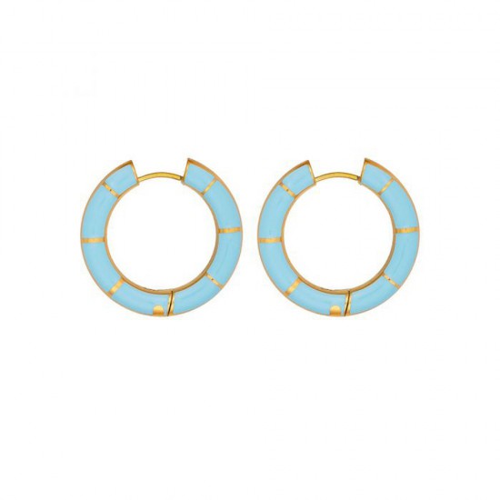 Κρίκοι από την excite fashion jewellery, με γαλάζιο σμάλτο, από ανοξείδωτο (δεν μαυρίζει) επιχρυσωμένο ατσάλι, E-YH1073A-BLUE-G-85, 2865.