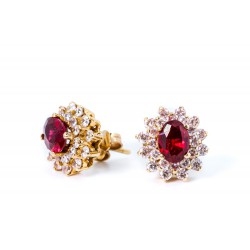 Earrings in 14 K gold with white and red zircon, 1223.