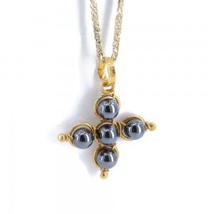 Cross in 14 K gold with hematite, 1460.