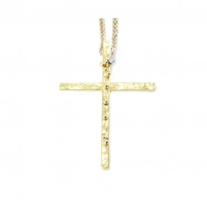 Cross in 18 K yellow gold with diamond, match design crumpled, 1482.