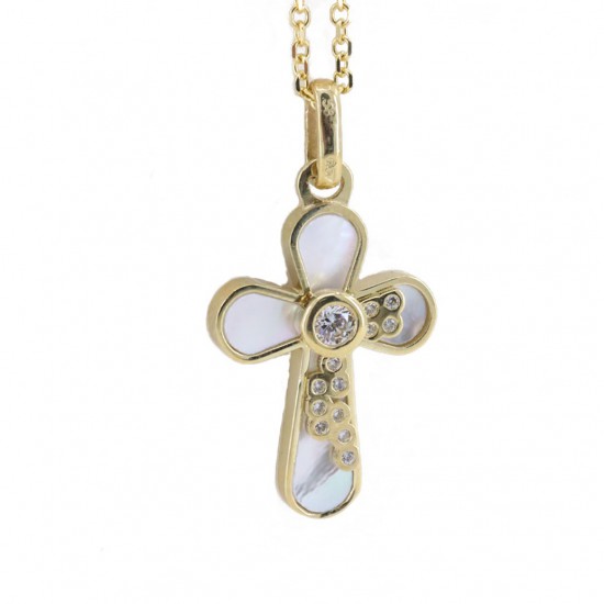 Σταυρός 14 Κ κίτρινος mother of pearl και zircon, 1571.