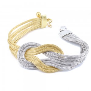 Bracelet in wide knot design, silver, two color, 1572.