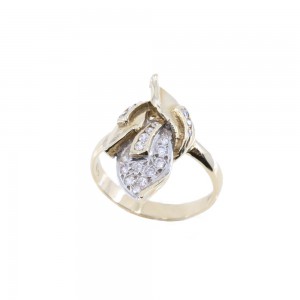 Δαχτυλίδι 14 Κ με zircon, φύλλο, 1898.