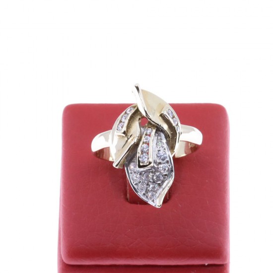 Δαχτυλίδι 14 Κ με zircon, φύλλο, 1898.