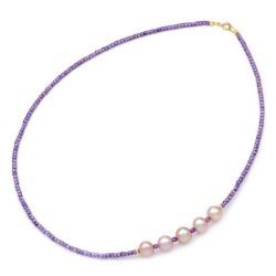 Κολιέ με αμέθυστο και μαργαριτάρια Fresh Water Pearl 8,0-9,0mm 14 K, 2303.