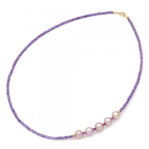 Κολιέ με αμέθυστο και μαργαριτάρια Fresh Water Pearl 8,0-9,0mm 14 K, 2303.