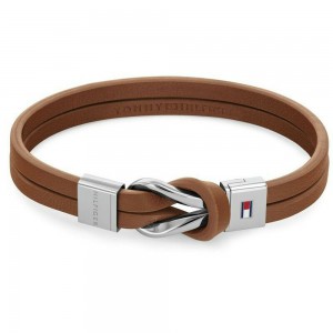 Tommy Hilfiger δερμάτινο βραχιόλι καφέ με logo και σχέδιο κόμπο, 2790441.