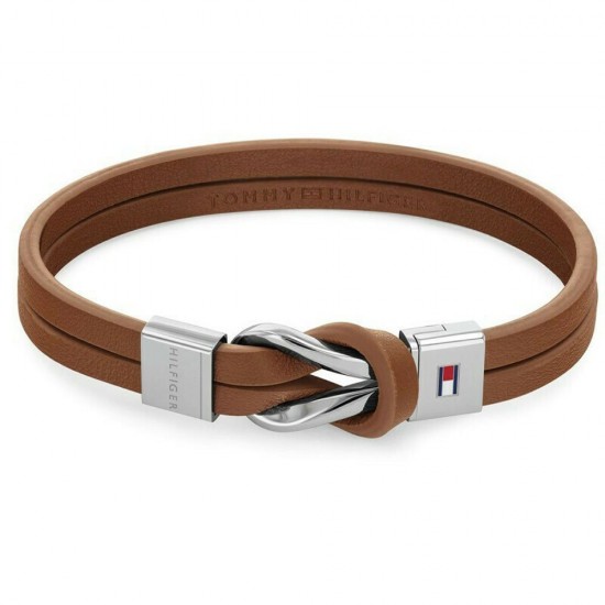 Tommy Hilfiger δερμάτινο βραχιόλι καφέ με logo και σχέδιο κόμπο, 2790441.