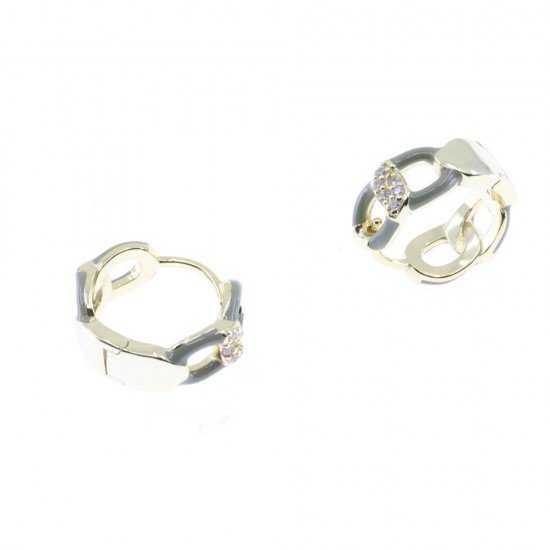 Silver earrings Prince Silvero gold-plated hoop with olive enamel and zircon, 2ZK-SC120-3OL.
