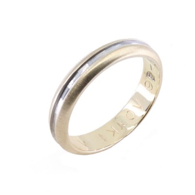 14K white and yellow gold wedding band design ring shiny-matte, 2521.