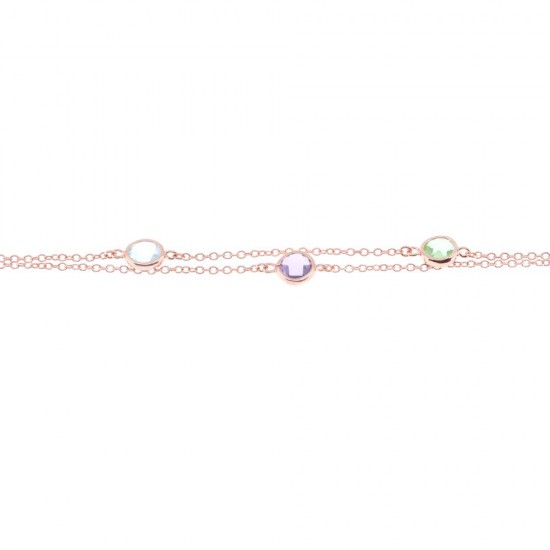 Silver bracelet with double chain and stones,