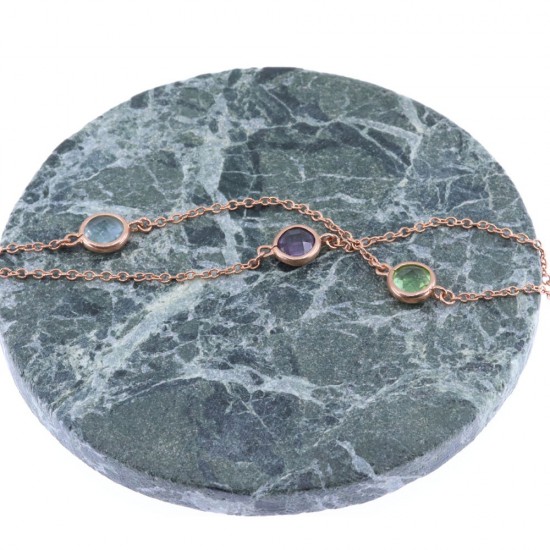 Silver bracelet with double chain and stones,