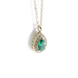 Rosette teardrop necklace in 14K yellow gold and zircon, 1980.