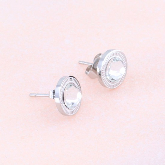 Steel platinum plated earrings excite fashion with embossed design, 2003.