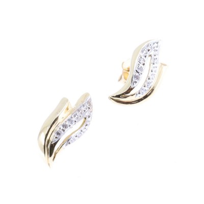 14 K gold earrings with zircon in leaf design, 2086.