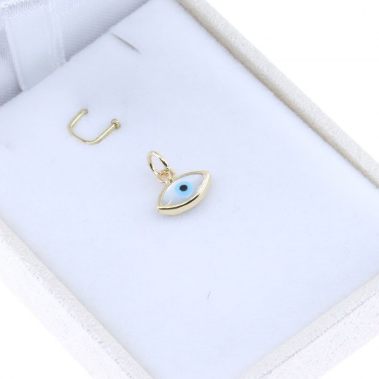 14 K gold eye pendant with white enamel, 2091.