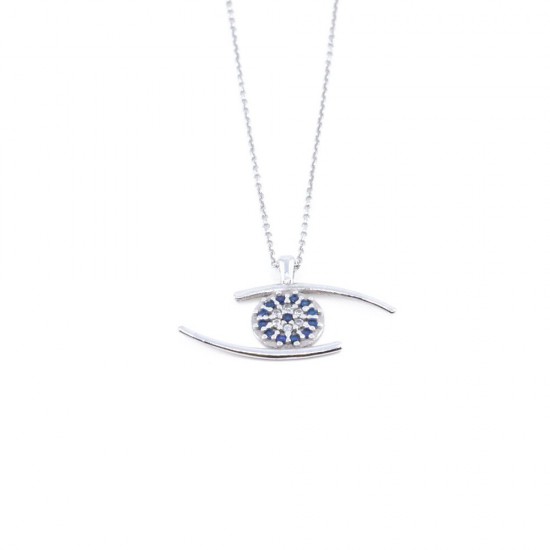 Κολιέ μάτι 14 Κ λευκό χρυσό με zircon, 2092.