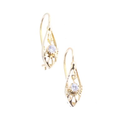 14 K gold vintage teardrop earrings with zircon, 2102.