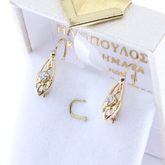 14 K gold vintage teardrop earrings with zircon, 2102.