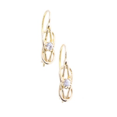 14 K gold vintage knot earrings with zircon, 2103.