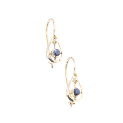 14 K gold vintage teardrop earrings with small sapphire, 2105.