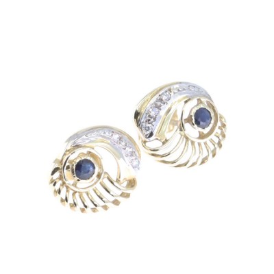 14 K gold shell design earrings with sapphire and zircon, 2117.