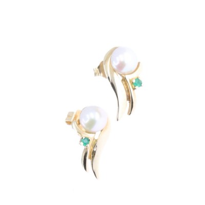 14 K gold earrings with pearl and emerald, 2118.