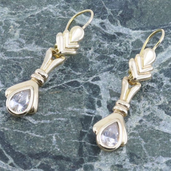 Σκουλαρίκια κρεμαστά 14 Κ σε vintage σχέδιο με zircon, 2124.