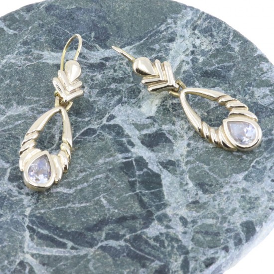 Σκουλαρίκια κρεμαστά 14 Κ σε vintage σχέδιο με zircon, 2126.