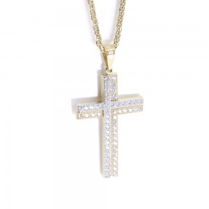 14K white and yellow gold cross with zircon, 2137.