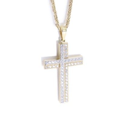 14K white and yellow gold cross with zircon, 2137.