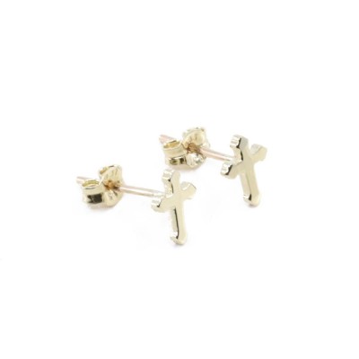 14 K cross earrings with pattern on the edges, 2146.