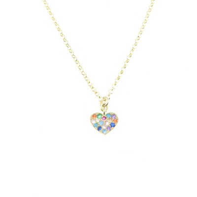Silver heart necklace with colored zircon, gold plated, 2150.