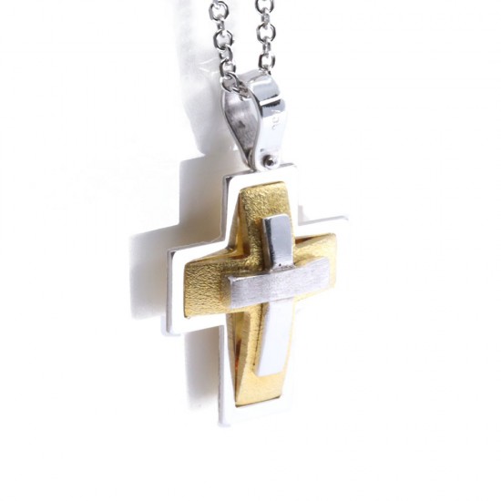 Cross 18 K white and yellow with a combination of textured and shiny gold, double-sided, 2169.
