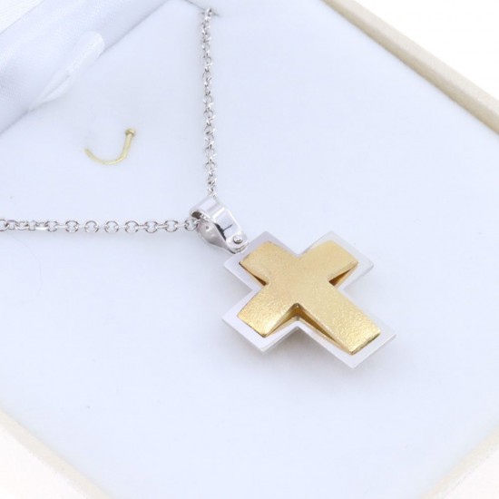 Cross 18 K white and yellow with a combination of textured and shiny gold, double-sided, 2169.