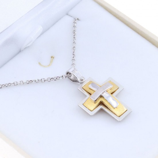 Cross 18 K white and yellow with a combination of textured and shiny gold, double-sided, 2169.