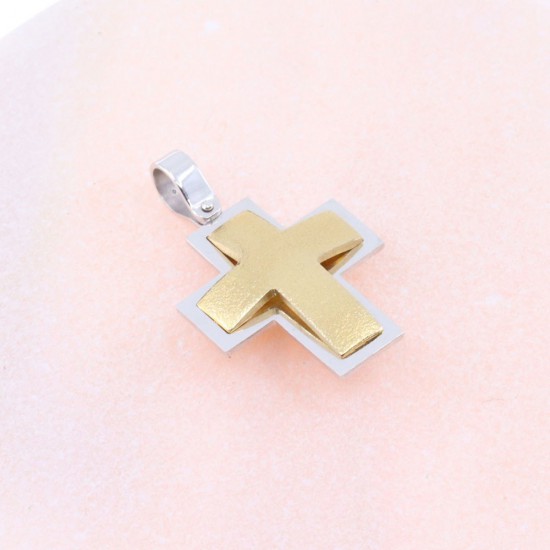 Cross 18 K white and yellow with a combination of textured and shiny gold, double-sided, 2169.