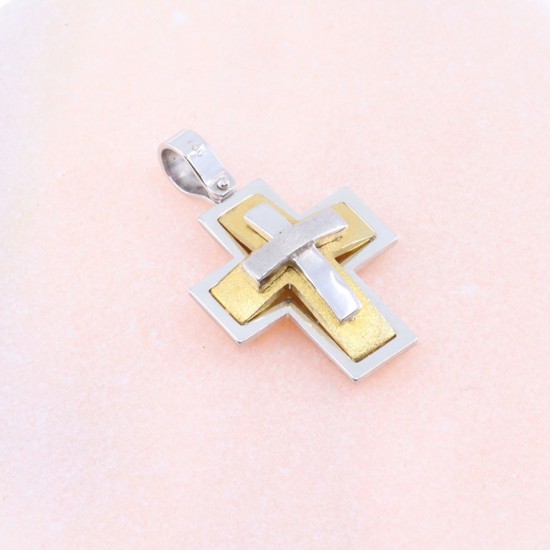 Cross 18 K white and yellow with a combination of textured and shiny gold, double-sided, 2169.