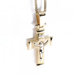 Cross 18 K crucified in yellow and white gold, 2174.
