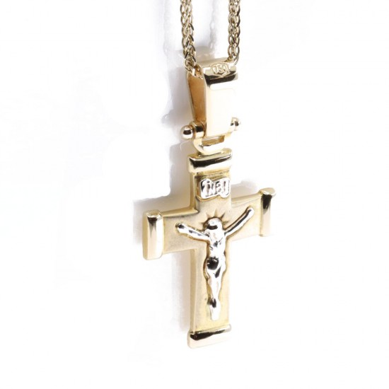 Cross 18 K crucified in yellow and white gold, 2174.