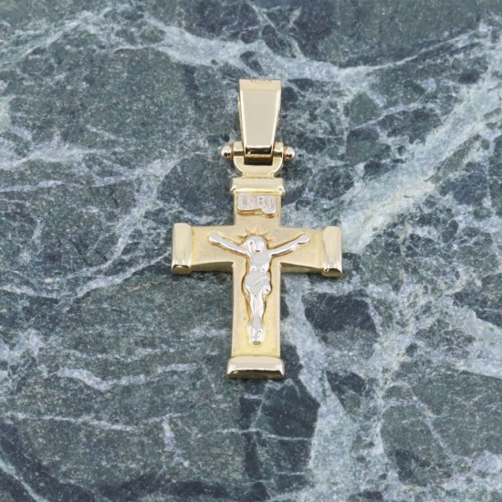 Cross 18 K crucified in yellow and white gold, 2174.
