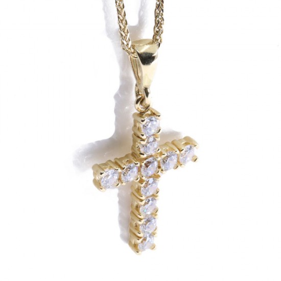 14 K yellow gold cross in classic line with zircon, 2178.