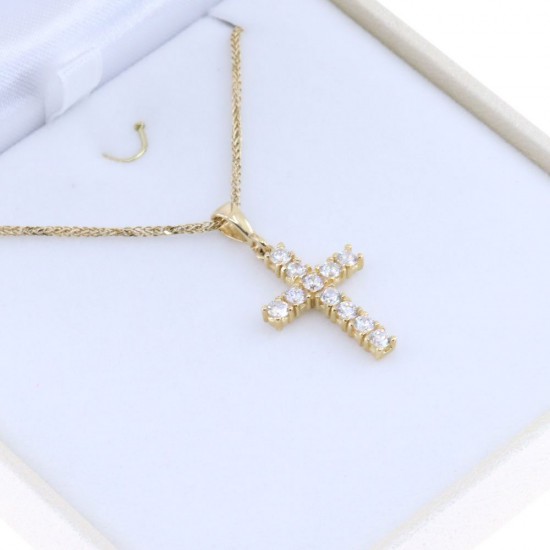14 K yellow gold cross in classic line with zircon, 2178.