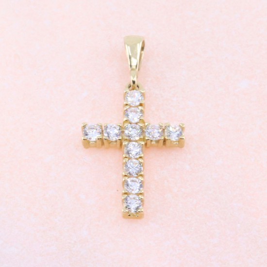 14 K yellow gold cross in classic line with zircon, 2178.