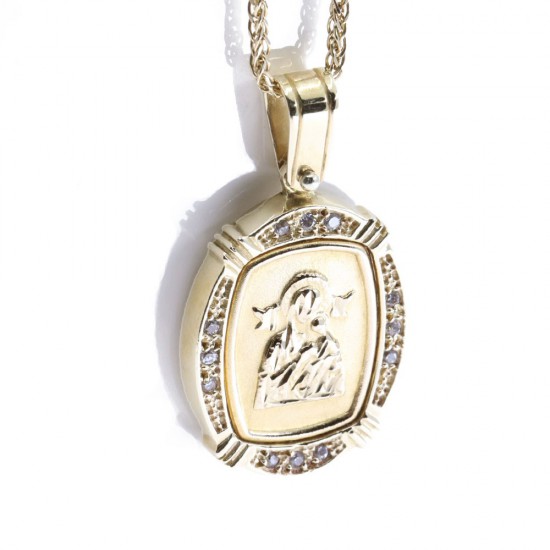 Pendant Holy Virgin with baby 14 K yellow gold with zircons, 2208.