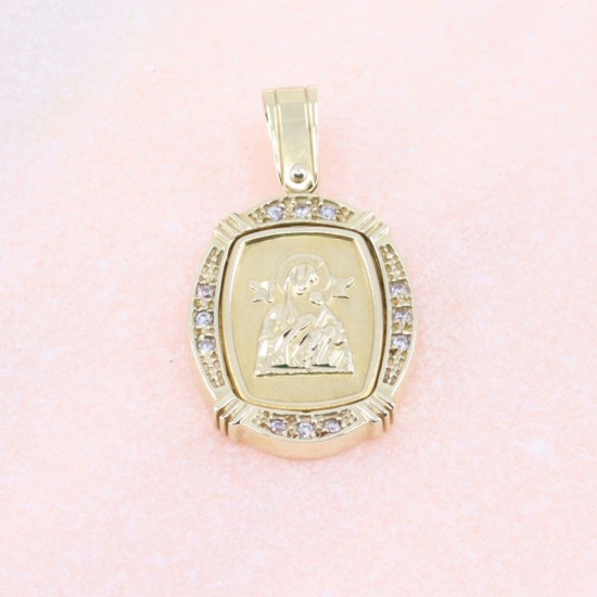 Pendant Holy Virgin with baby 14 K yellow gold with zircons, 2208.