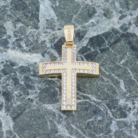 Σταυρός 14 K κίτρινος γυαλιστερός με zircon, 1261.