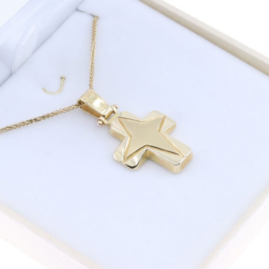 14 K yellow gold cross in bulky bull design, 2249.