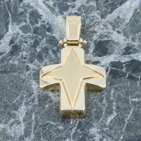14 K yellow gold cross in bulky bull design, 2249.