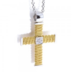 18 K cross with diamonds in white and yellow gold, 2251.